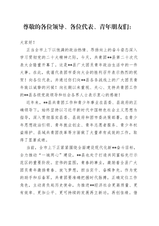 市领导在县团代会开幕式上的讲话