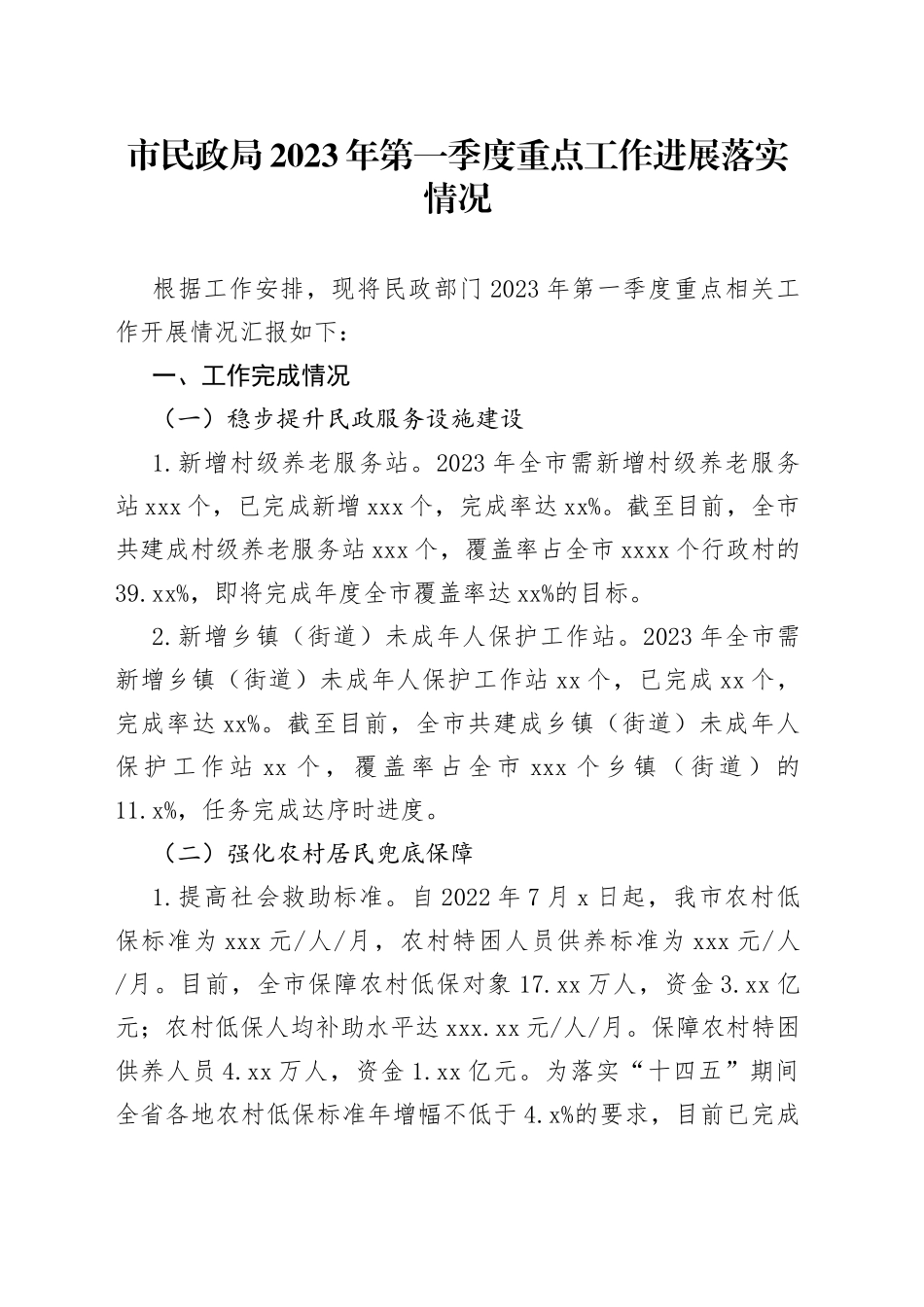 市民政局2023年第一季度重点工作进展落实情况（20230515）_第1页