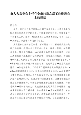 市人大常委会主任在全市打造之都工作推进会上的讲话