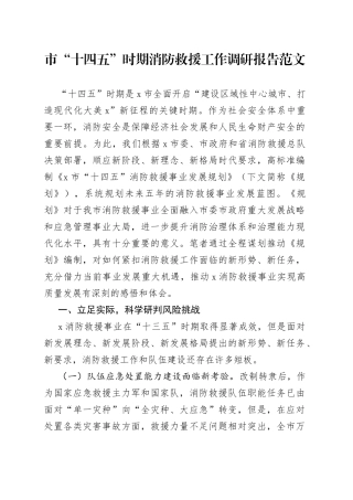 市十四五时期消防救援工作调研报告