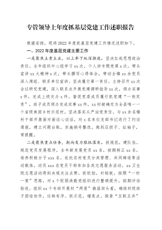 专管领导上年度抓基层党建工作述职报告