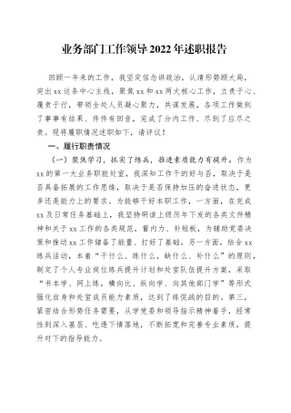 业务部门工作领导2022年述职报告