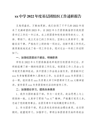 中学2022年度基层团组织工作述职报告