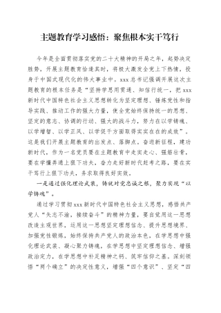 主题教育学习感悟：聚焦根本 实干笃行