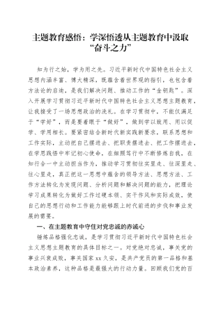 主题教育感悟：学深悟透 从主题教育中汲取“奋斗之力”