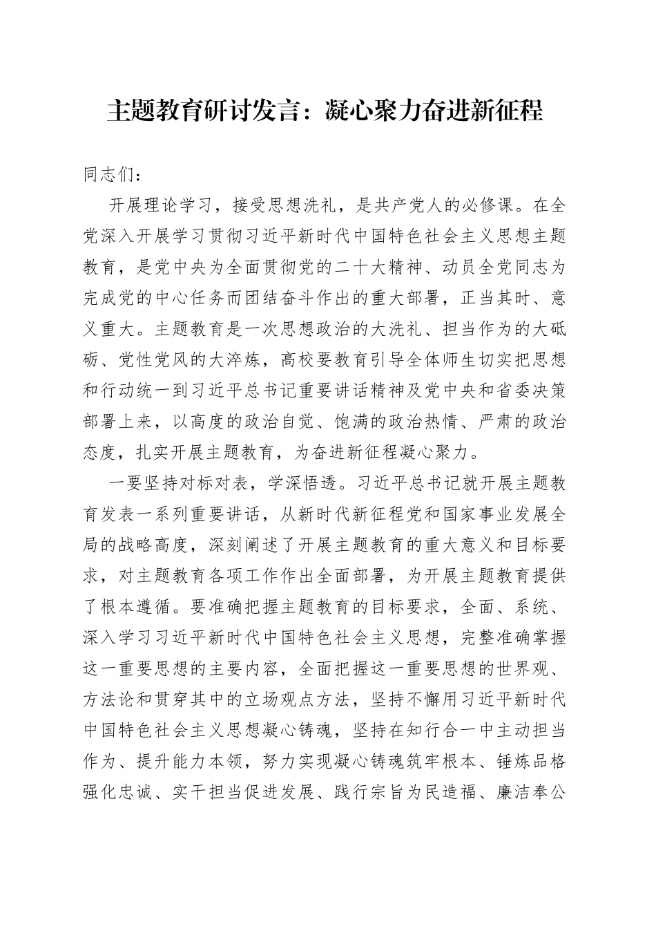 主题教育研讨发言：凝心聚力奋进新征程_第1页