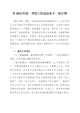 乡2023年第一季度工作总结及下一步计划（20230329）