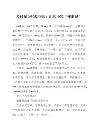 乡村振兴经验交流：山区小镇“变形记”