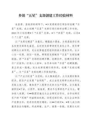 乡镇“五星”支部创建工作经验材料