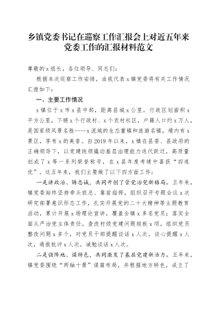 乡镇党委近五年工作汇报报巡察组问题总结报告