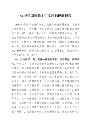 乡镇副镇长上年度述职述廉报告