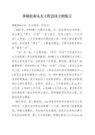 乡镇在市人大工作会议上的发言