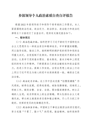 乡镇领导个人政治素质自查自评报告