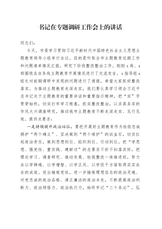 书记在专题调研工作会上的讲话