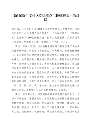 书记在新年度社区党建重点工作推进会上的讲话