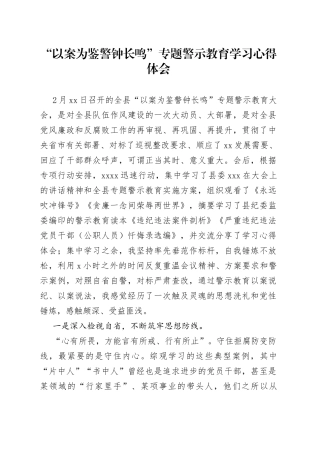 以案为鉴警钟长鸣专题警示教育学习心得体会
