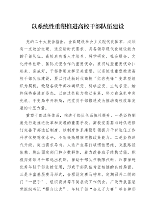 以系统性重塑推进高校干部队伍建设
