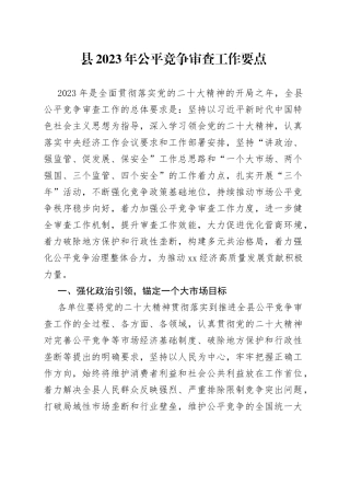 县2023年公平竞争审查工作要点