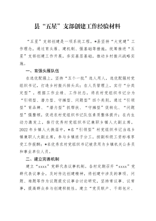 县“五星”支部创建工作经验材料