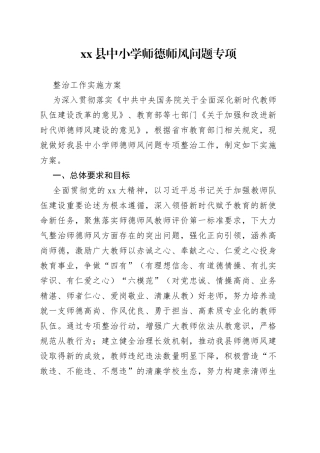 县中小学师德师风问题专项整治工作实施方案