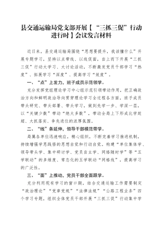 县交通运输局党支部开展【“三抓三促”行动进行时】会议发言材料