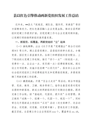 县以红色引擎推动两新党组织发展工作总结-写材料范文