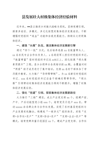 县发展壮大村级集体经济经验材料（2）