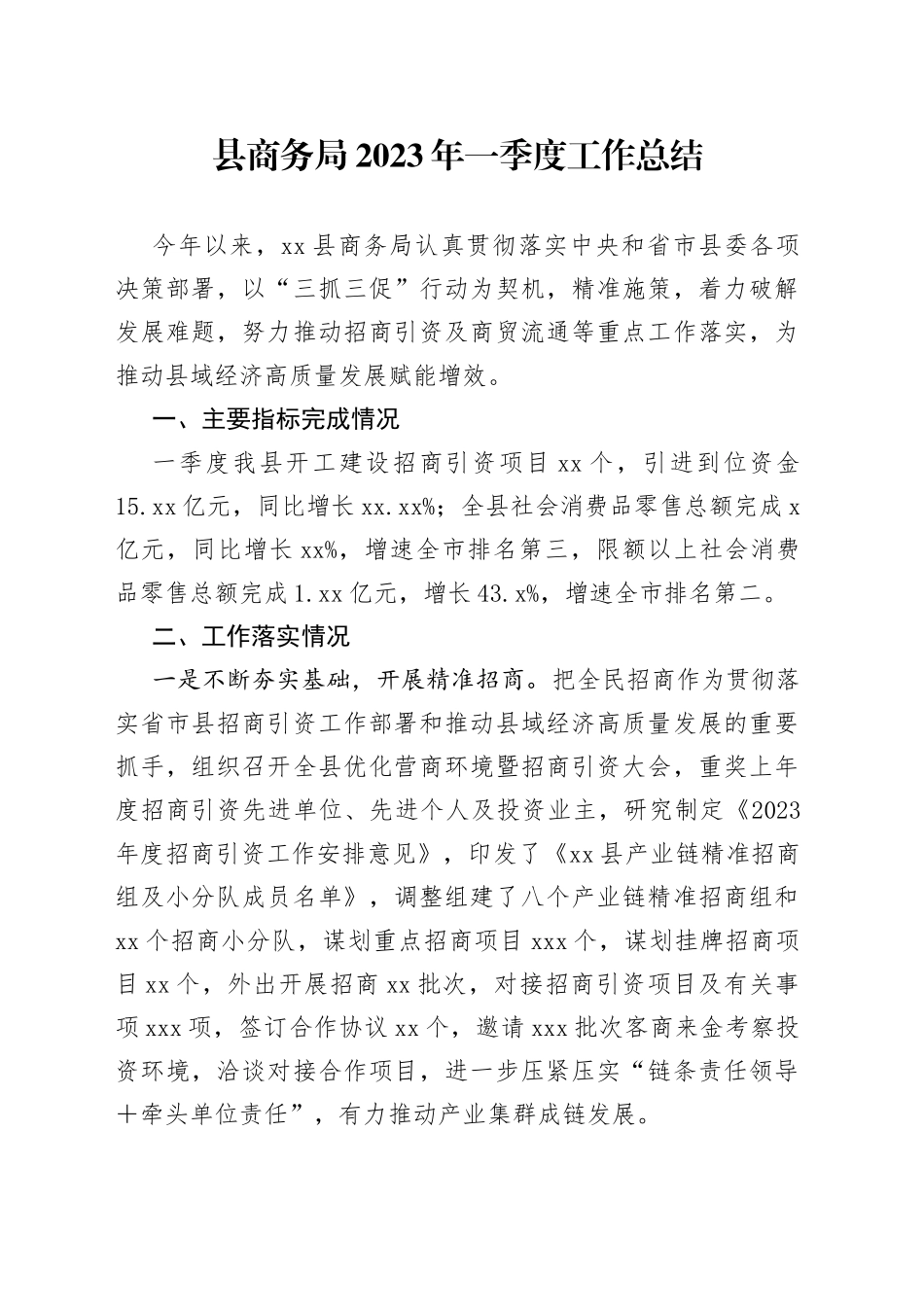 县商务局2023年一季度工作总结（20230516）_第1页