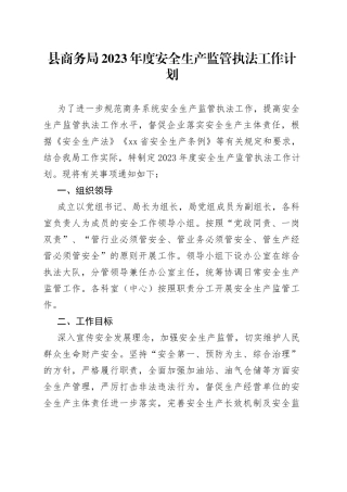 县商务局2023年度安全生产监管执法工作计划