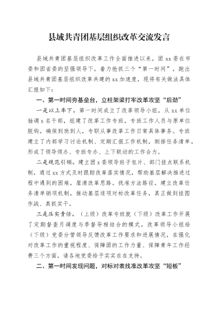 县域共青团基层组织改革交流发言
