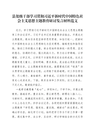 县处级干部学习贯彻新时代特色思想主题教育研讨发言材料（心得体会）
