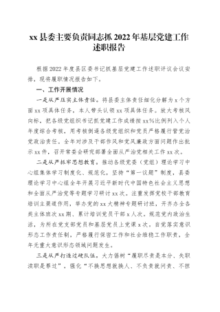 县委主要负责同志抓2022年基层党建工作述职报告