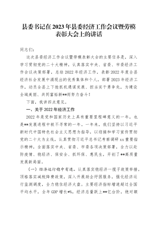 县委书记在2023年县委经济工作会议暨劳模表彰大会上的讲话