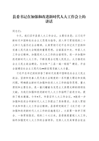 县委书记在加强和改进新时代人大工作会上的讲话(1)