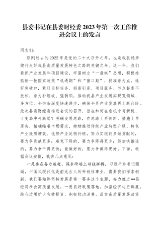 县委书记在县委财经委2023年第一次工作推进会议上的发言