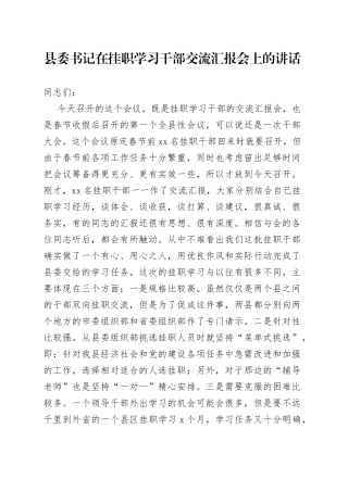 县委书记在挂职学习干部交流汇报会上的讲话