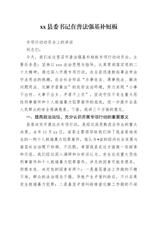 县委书记在普法强基补短板专项行动动员会上的讲话
