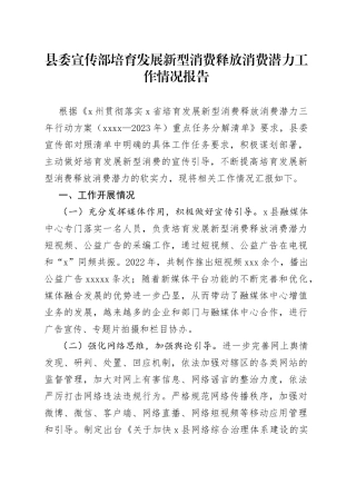 县委宣传部培育发展新型消费释放消费潜力工作情况报告