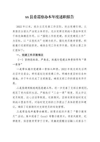 县委巡察办本年度述职报告