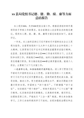 县局党组书记德、能、勤、绩、廉等方面总结报告