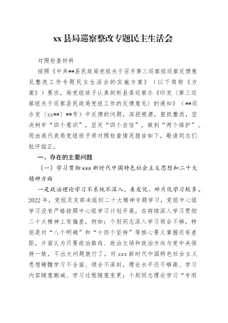 县局巡察整改专题民主生活会对照检查材料