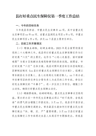 县打好重点民生保障仗第一季度工作总结（20230322）