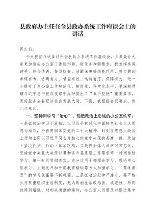 县政府办主任在全县政办系统工作座谈会上的讲话