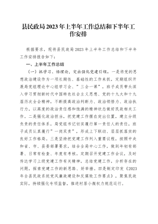县民政局2023年上半年工作总结和下半年工作安排