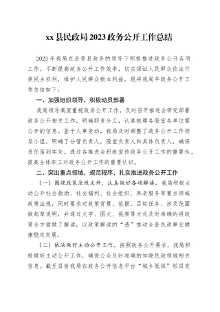 县民政局2023政务公开工作总结