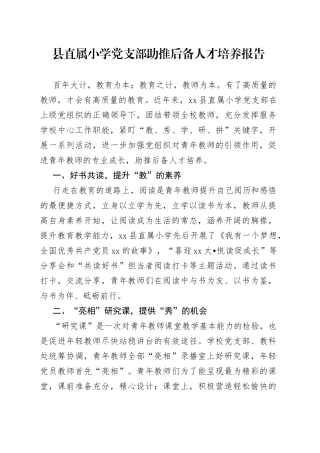 县直属小学党支部助推后备人才培养报告