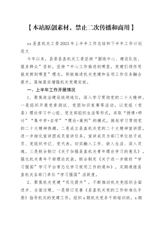 县直机关工委2023年上半年工作总结和下半年计划（汇报报告）