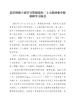 县管科级干部学习贯彻党的二十大精神集中轮训班学习体会