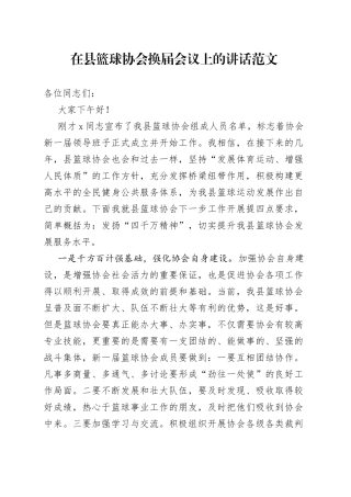 县篮球协会换届选举会议讲话