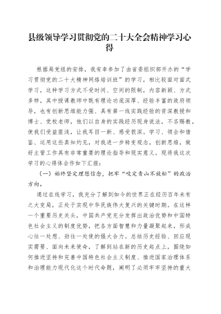 县级领导学习贯彻党的二十大全会精神学习心得